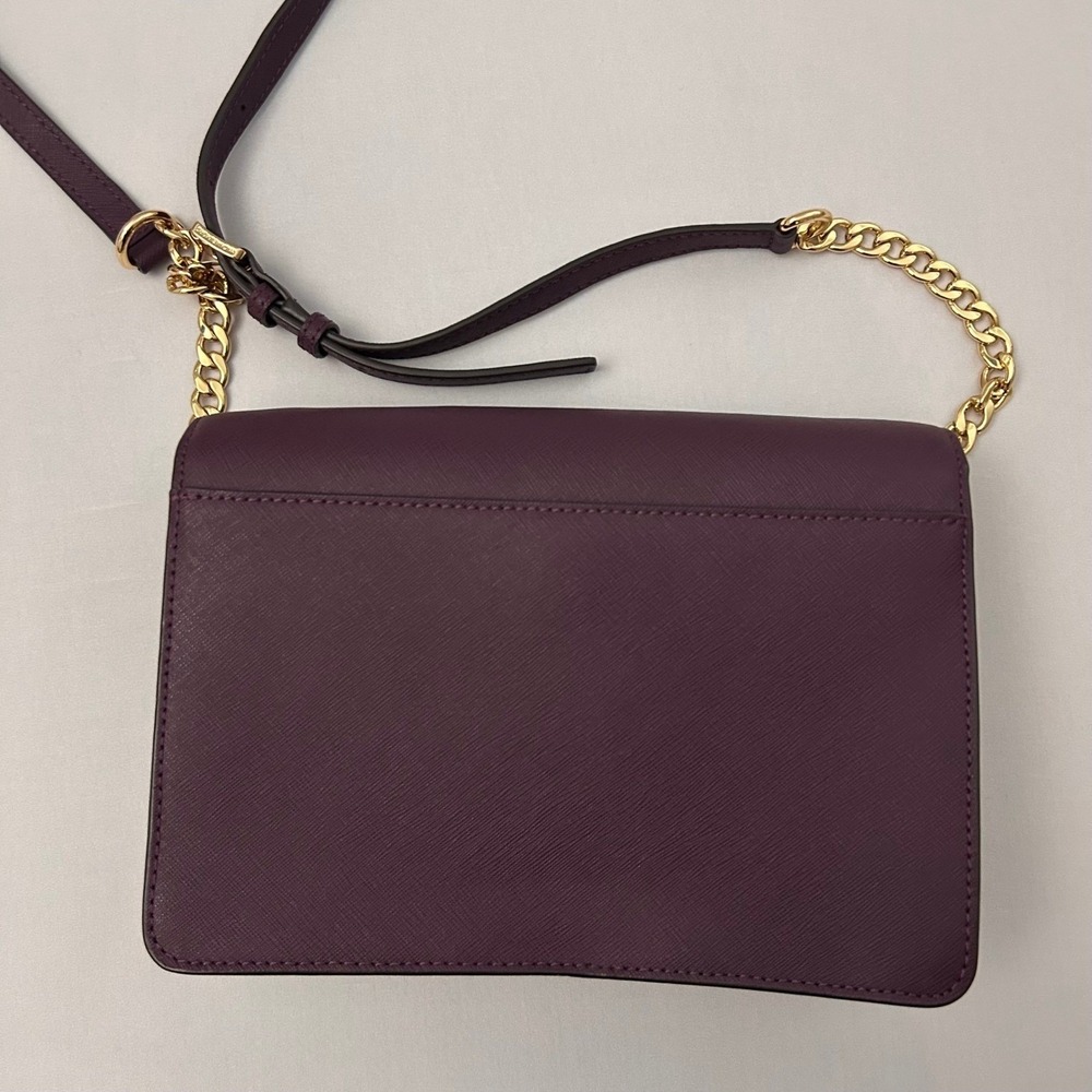 Michael Kors Purse Daniela Saffiano Leather Crossbody Bag Plum Gold Hardware - Picture 3 of 12